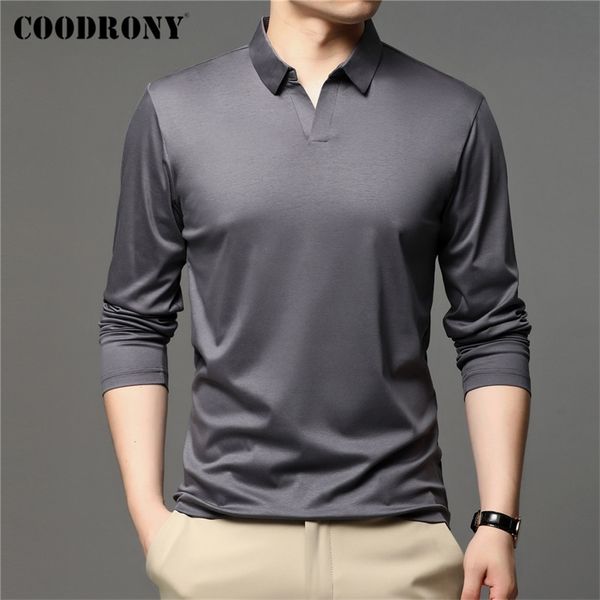 

coodrony brand spring autumn arrivals 100% soft cotton fashion collar long sleeve polo-shirt men clothing c5047 210308, White;black