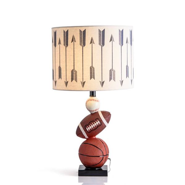 Lâmpadas de mesa Creative American Football Lamp Boy Bedroom Bedside Light Living Living Study LED Iluminação Decoração de casa Sombra graffitável