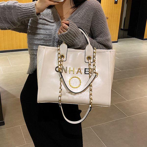 

luxury ch brand women's handbags beach bags designers metal letter badge tote evening bag small mini body leather handbag large chain w