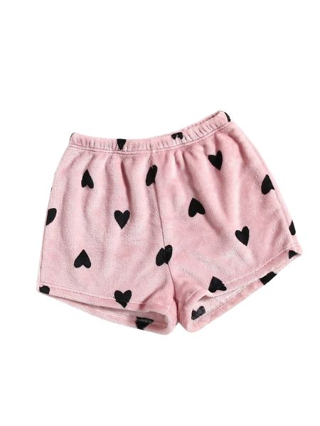 

heart print flannel sleep shorts o483#, Black;red