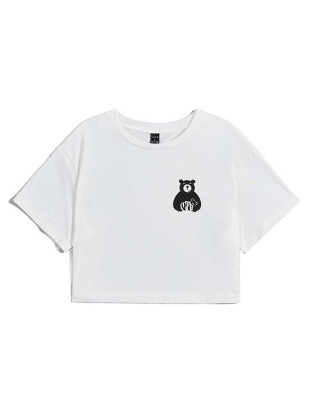 

x mama bear bear print round neck tee z4s7#, White