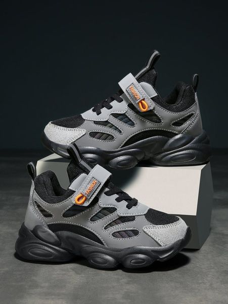 

boys letter graphic hook-and-loop fastener strap sneakers she01, Black