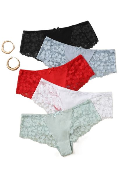 

plus 5pack floral lace panty set r8dq#, Black;white