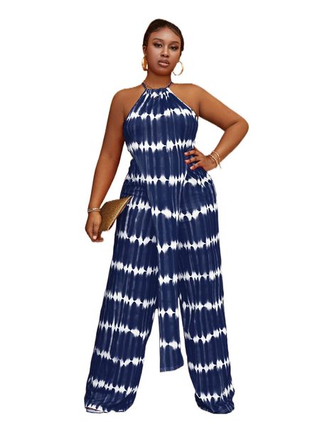 

plus tie dye halter & wide leg pants d7qx#, Black
