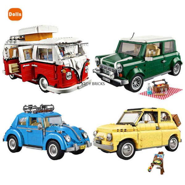 

new technic fiated 500 vw volkswagen t1 camper car van 10220 10271 10252 model building blocks for mini cooper car brick toys g220524