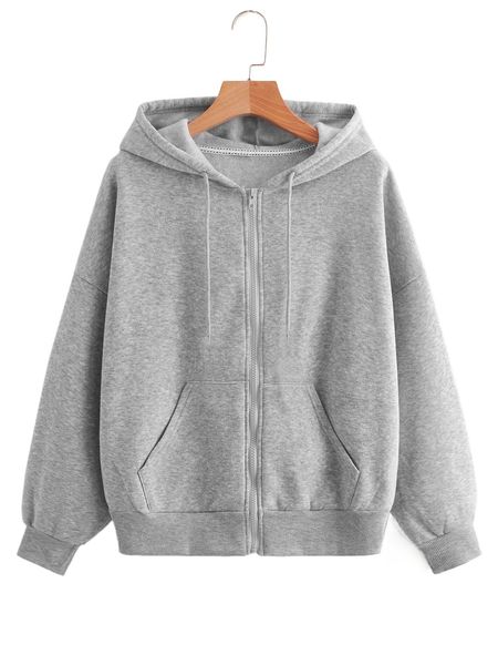 

zip up drop shoulder drawstring thermal lined hoodie u1r7#, Black