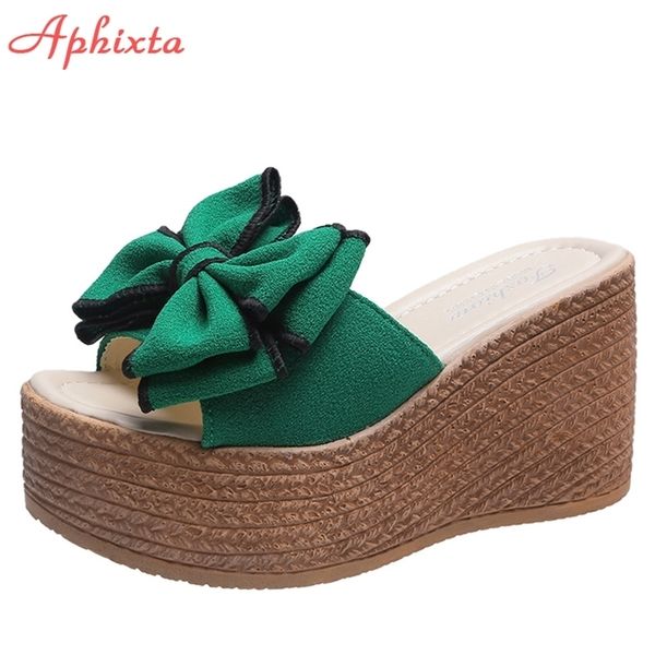 

aphixta 9cm heels slides flip flops wedge platform shoes woman beach slippers zapatos mujer 220623, Black
