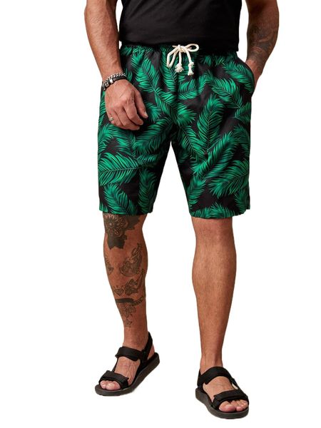 

extended sizes men tropical print drawstring waist shorts s3pj#, White;black