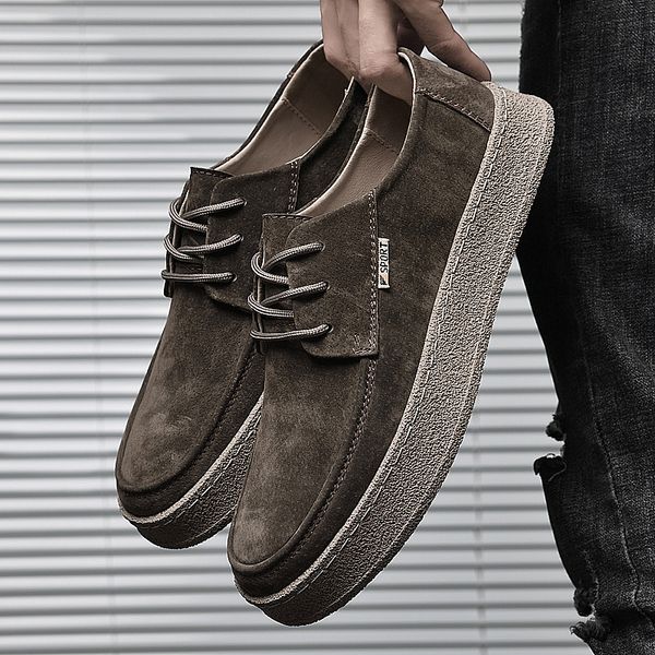 

fashion vintage men leather shoes casual british handmade tooling high round toe lace-up skate shoes men flat designer shoes, Black