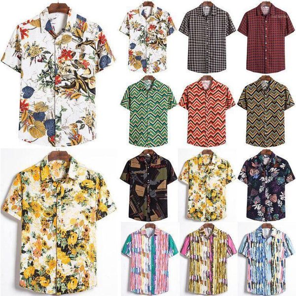 Camisa casual camisa de camisa de verão 2022 Floral impressão Hawaiian Man Button Up Fashion Short Manga Mens Beach Roupas