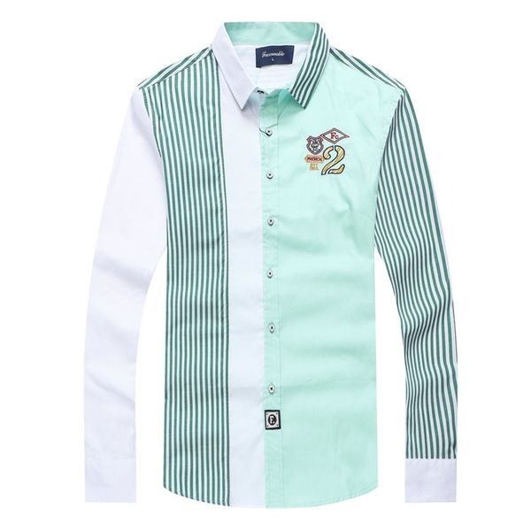 

faconnable men039s casual patckwork full shirts brand embroidery social homme striped shirt camisa hombre masculina chemise 028488, White;black