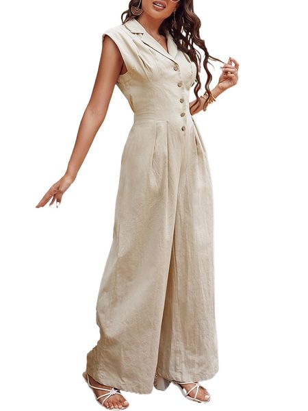 

lapel neck button front fold pleated detail shirt jumpsuit r8bm#, Black;white