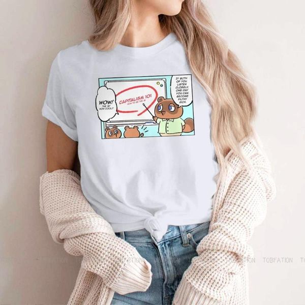 T-shirt feminina Tom Nook ensina aulas de vida tshirt para meninas animais cruzando o jogo timmy tops moda ladies camise