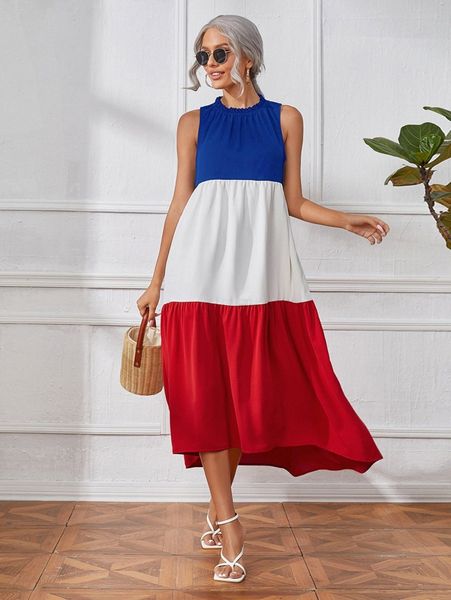 

colorblock frill trim smock dress y9q6#, Black;gray