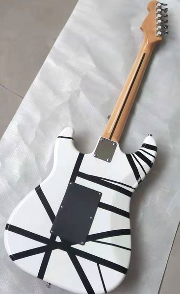 QShelly 6-saitige E-Gitarre, individuelles Musikinstrument 5150 Gitarre für die linke Hand, mit weißen und schwarzen Linien
