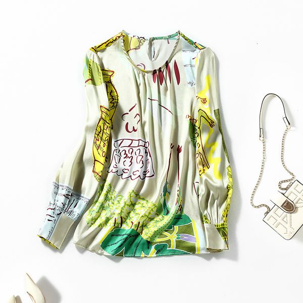 

women's blouses & shirts shenzhen nanyou high end women's wear spring mulberry silk satin shirt round neck blouse women eg2t, White