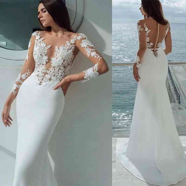 

ball gown wedding dresses long sleeved light wedding dress mori series bride simple fishtail bareback travel pography small tailed slim, White