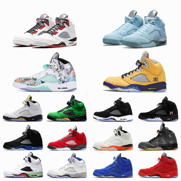 

mens 5 5s basketball shoes shattered backboard bluebird laney-royal oreo space jam raging red hyper royal grape sports sneakers trainers, Black