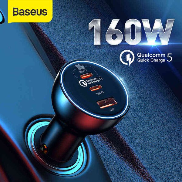

baseus 160w car charger quick charge qc 5.0 car phone charger for iphone 13 macbook ipad pro lap tablets usb type c charger w220328