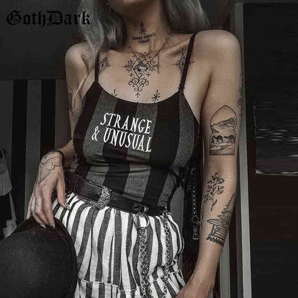 Goth Dark Women Basic Mall Gothic Sexy Camis Emo Striped Grunge Estetico Punk Crop Top E-girl Bodycon Streetwear Alt Abbigliamento G220414