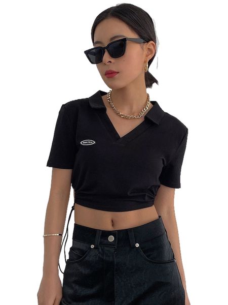 

dazy letter patch detail drawstring side crop tee t4pd#, White