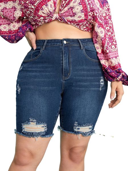 

plus ripped zip fly denim shorts v0gr#, White;black