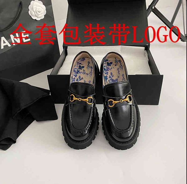 

dress shoes 's thick soled leffer shoes, women's horse title buckle, little bee embroidery and english small leather shoes, Black