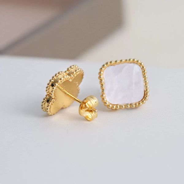 

silver fashion vintage 4 van leaf clover charm stud love earrings mother-of-pearl shell gold plated for women&girls valentine's mother&, Golden;silver