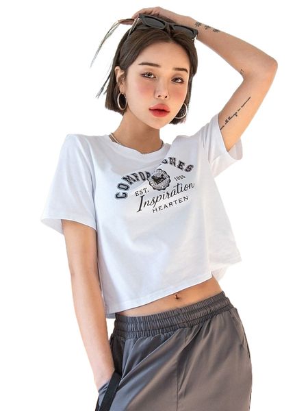 

dazy letter & graphic crop tee c82u#, White
