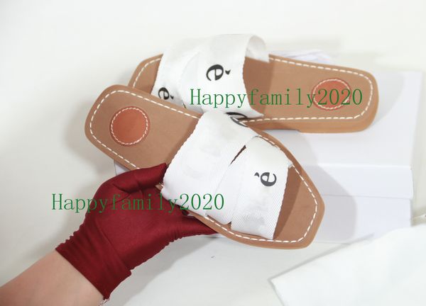 

we 2021 branded women woody mules fflat slipper deisgner lady lettering fabric outdoor leather sole slide sandal size 35- 42, Black