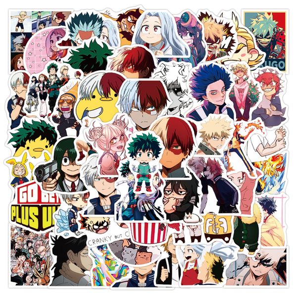 

50pcs waterproof anime stickers my hero academia japanese cartoon vinyl decals for lappad skateboard guitar refrigerator helmet