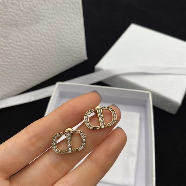 

classic letters full diamond earrings female worn hollow out earrings, Golden