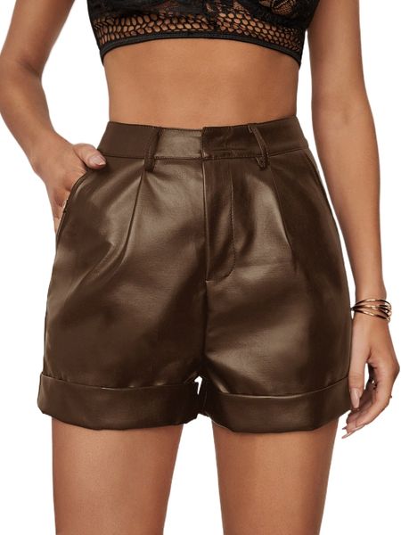 

tall roll hem plicated detail pu shorts s11n#, White;black
