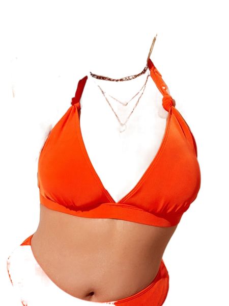 

plus neon orange tie back halter bikini 36ns#, Black