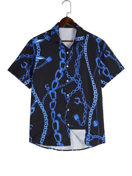 

romwe goth guys chain print shirt 955t#, White;black