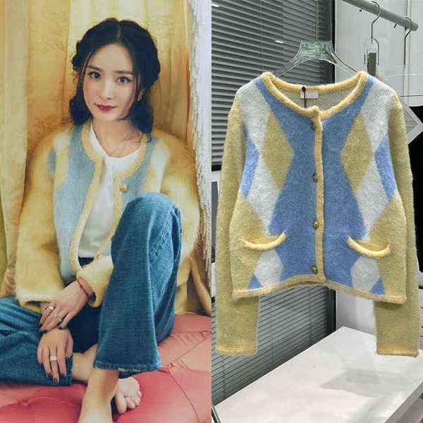 

autumn idempotent golden button mohair knitted cardigan women's top, White