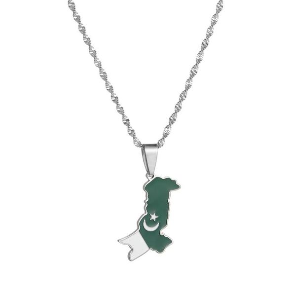 Catene Placcato Argento Paese Pakistan Mappe Bandiera Pendenti Collane Per Donna Uomo Gioielli Color Oro Ragazze