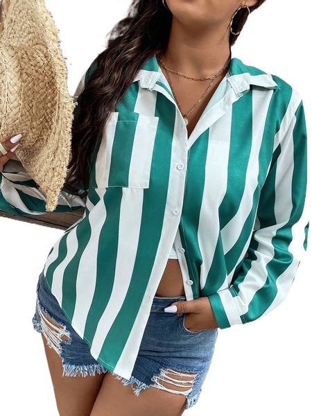 

plus striped print pocket patched shirt y3ly#, Black