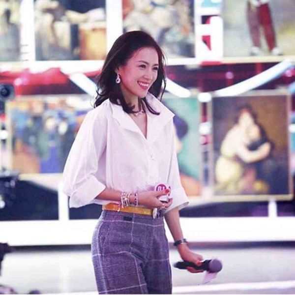 

women's polos spring and summer stars same casual versatile silhouette vneck loose minority design white shirt top