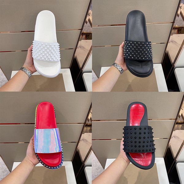 

2022 men slippers designer slides sandals mens flip flops shoes spikes house outdoor beach slide slipper with box eur38-46, Black