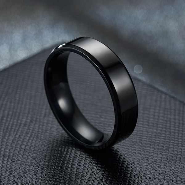Anéis pretos de aço inoxidável para mulheres homens de casamento jóias largura de jóias 6mm Nome de gravura personalizado 220719