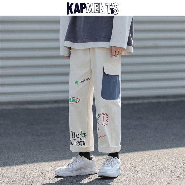 

kapments winter men joggers harajuku baggy jeans mens printed patchwork denim pants vintage trousers male casual sweatpants 210318, Blue