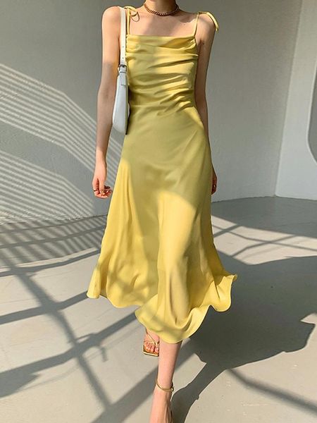 

casual dresses women's dress satin a-line party for women fashion yellow suspender elegant evening sling robe female clothes, Black;gray