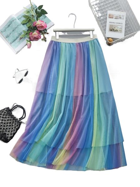 

plus ombre mesh overlay layered hem skirt q4dv#, Black