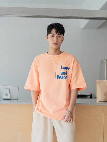

men slogan graphic drop shoulder t-shirt m01u#, White;black