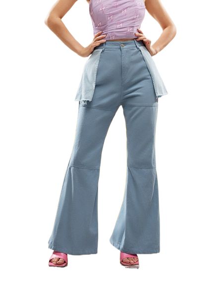 

x enovae frayed trim rag stitching flare leg pants a1vh#, Black;white