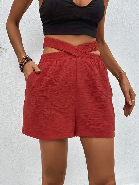 

criss cross slant pocket shorts w5a5#, White;black
