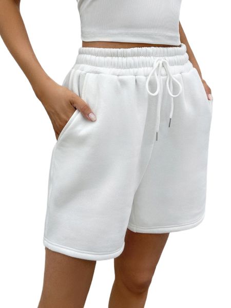

slant pockets drawstring waist shorts r6qf#, White;black