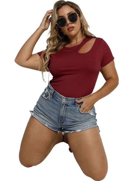 

plus solid cut out tee u0gf#, Black