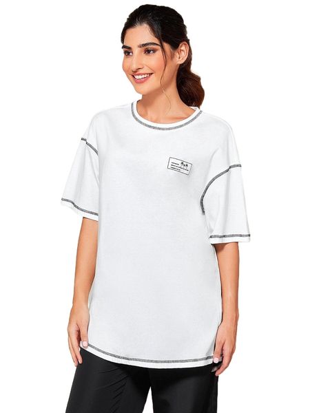 

modely letter tape stitch trim drop shoulder tee k3ex#, White